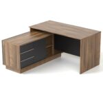 kampinis biuro stalas su stalciais ir spintele