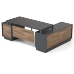 pilkas vadovo kampinis stalas