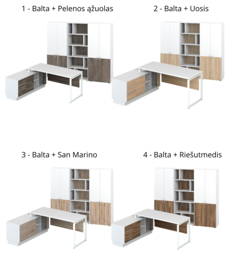 promo biuro baldu kolekcijos spalvos su baltos deriniu