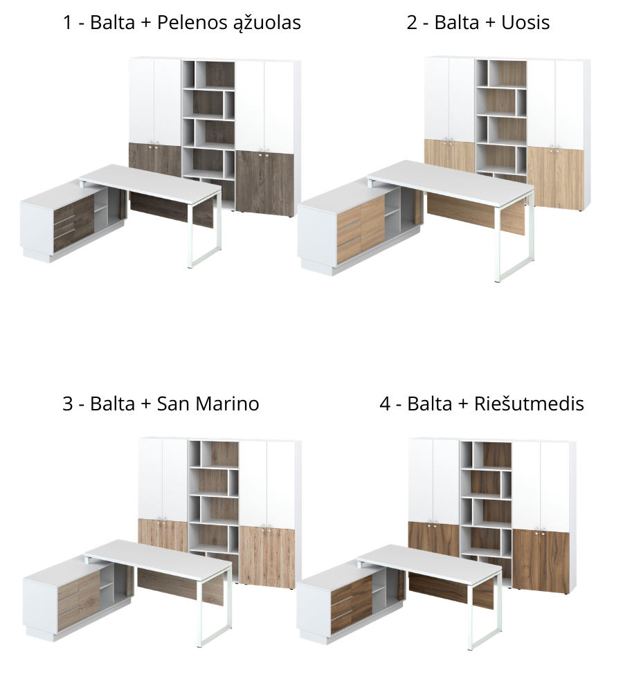 promo biuro baldu kolekcijos spalvos su baltos deriniu